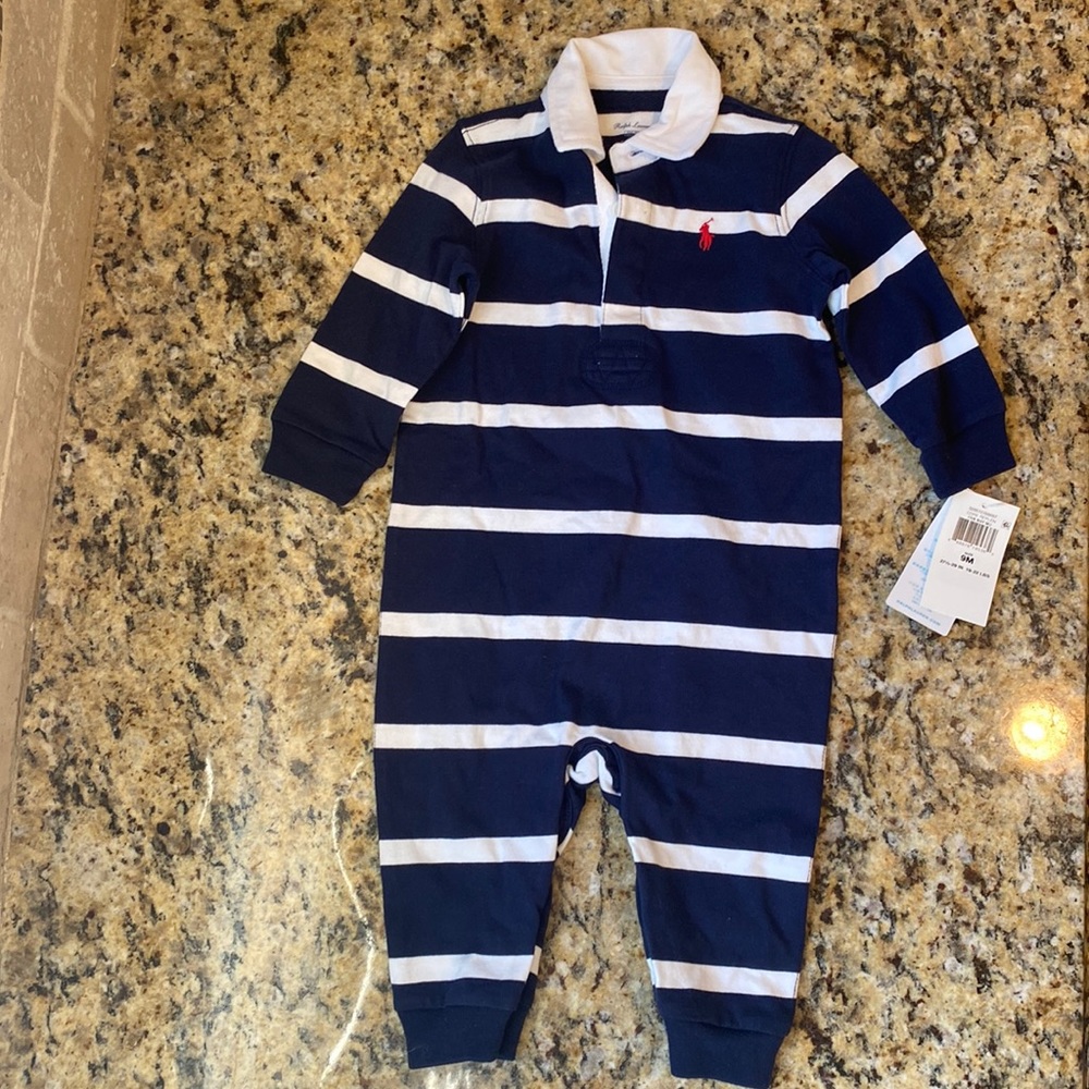 NWT Ralph Lauren Baby Striped Rugby Onesie
